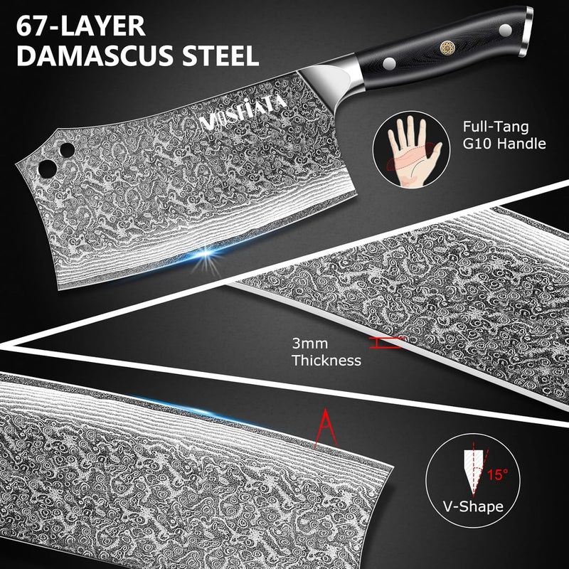 MOSFiATA Damascus 7” Cleaver Knife，Ultra Sharp Vegetable and Meat Butcher Knife with Finger Guard for Home Kitchen and Restaurant - Image 3